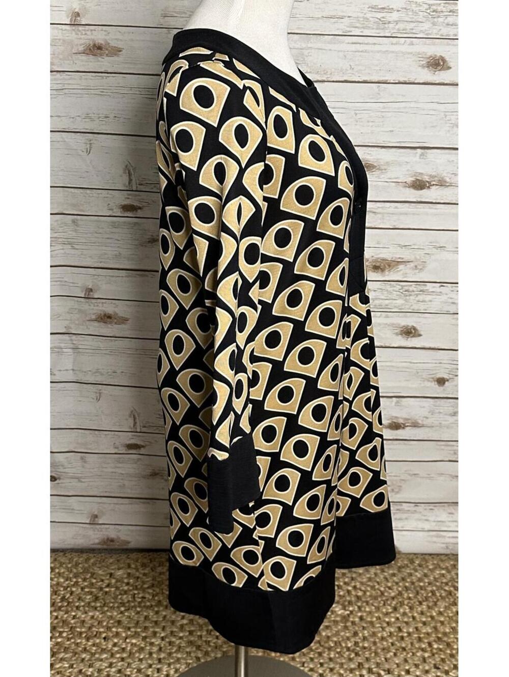 Diane von Furstenburg silk shift dress Size 10 black/gold geometric mod retro - Picture 5 of 8
